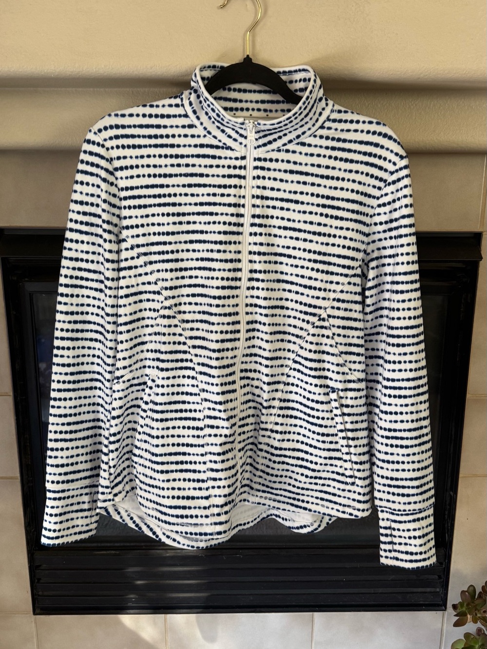 T by Talbots UPF 50 Womens Medium Petite MP Full Zip Jacket Blue White Stripe